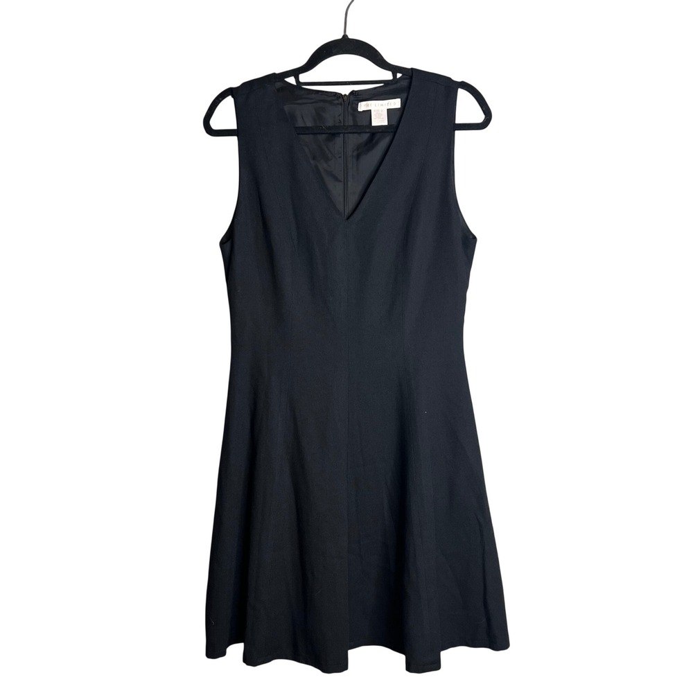 The Limited Fit Flare Dress Sz 6 Rayon Wool Blend Black V-Neck Sleeveless Office